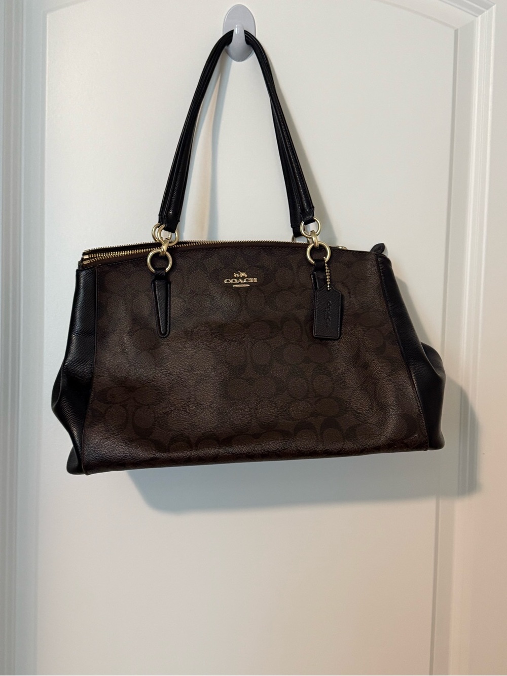 Coach Brown Signature Christie Shoulder Bag with Black Trim